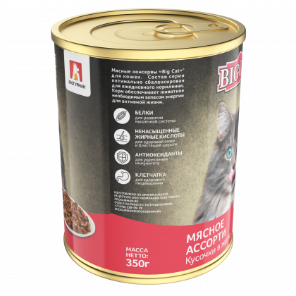 БигКэт Мясное ассорти ж/б 350гр Кусочки в желе